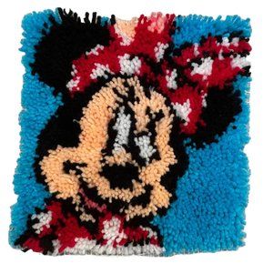 Completed Minnie Mouse Latch Hook Rug 12x12 Dimensions